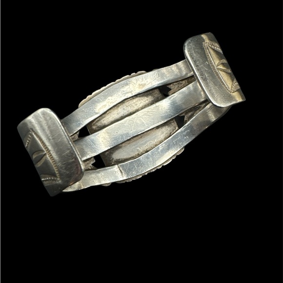 Vintage 1940s Navajo Fred Harvey Era Heavy Sterling Silver Petrified Wood Cuff - Picture 8 of 10